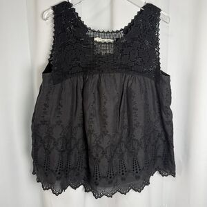 Johnny Was Embroidery And Crochet Sleeveless Black Tank Top Sz Large